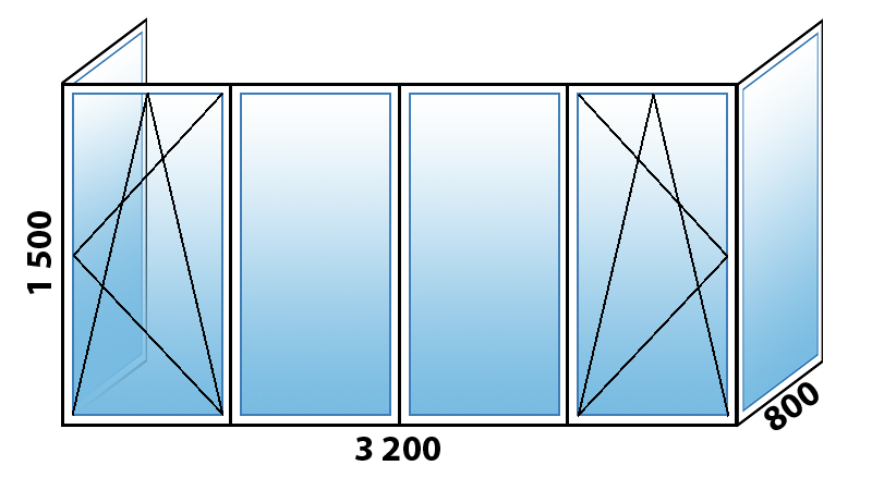 Теплый балкон П-образный 3200