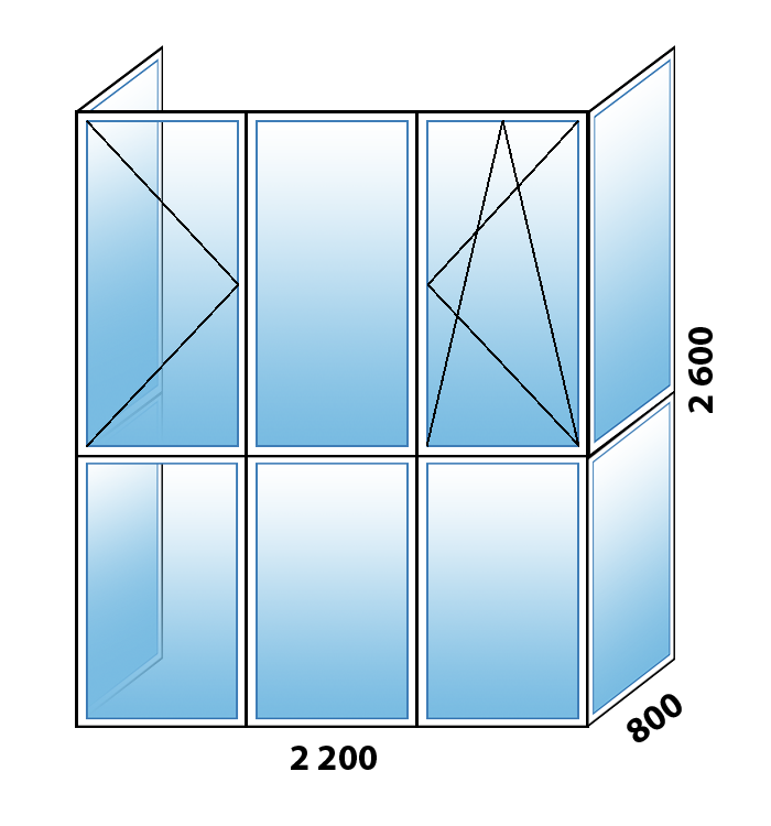 Панорамный ПВХ балкон П-образный